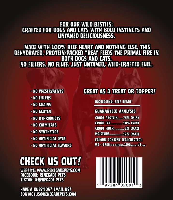 RENEGADE Fierce - Dehydrated Beef Heart (4oz)